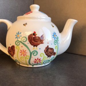 Hand Painted, Chicken, Hen, Floral, Busy Bee, Teapot, Ceramic, Pottery, Gifts for Friends and Family