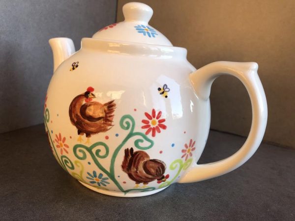 Hand Painted, Chicken, Hen, Floral, Busy Bee, Teapot, Ceramic, Pottery, Gifts for Friends and Family - Image 3
