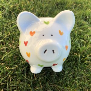 Hand Painted, Small, Piggy Bank, Multicoloured Heart, Ceramic, Pottery, Gifts for Friends and Family