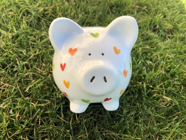 Hand Painted, Small, Piggy Bank, Multicoloured Heart, Ceramic, Pottery, Gifts for Friends and Family
