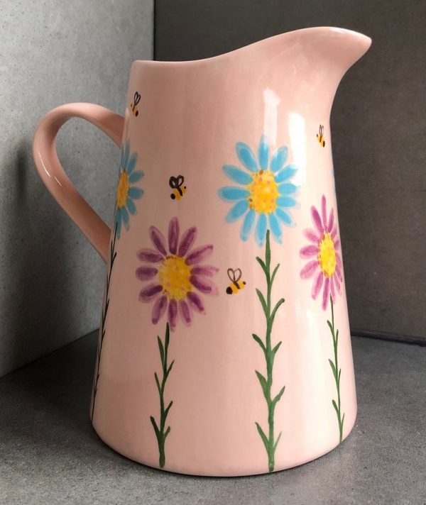 Hand Painted, Pink, Teal, Purple, Floral, Jug. Medium, Ceramic, Pottery, Gifts for Friends and Family - Image 2