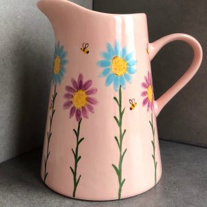 Hand Painted, Pink, Teal, Purple, Floral, Jug. Medium, Ceramic, Pottery, Gifts for Friends and Family