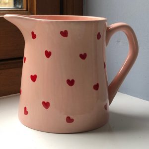 Hand Painted, Light Pink, Jug, Red Hearts, Ceramic, Pottery, Gifts for Friends and Family, Small