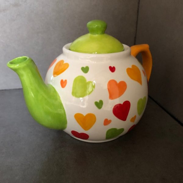 Hand Painted, Big Heart, Teapot, Red, Green, Yellow, Orange, Ceramic, Pottery, Gifts for Friends and Family - Image 6