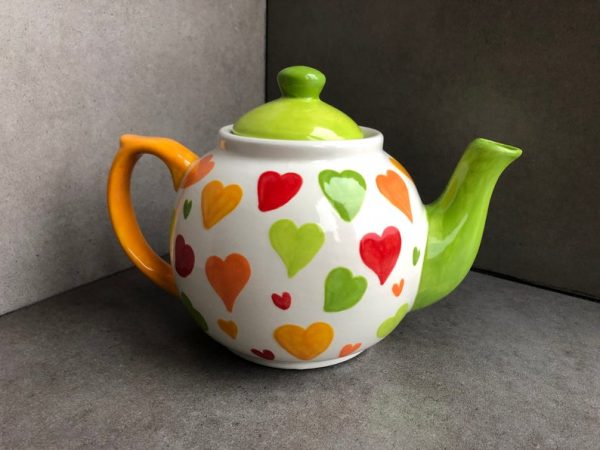 Hand Painted, Big Heart, Teapot, Red, Green, Yellow, Orange, Ceramic, Pottery, Gifts for Friends and Family - Image 5