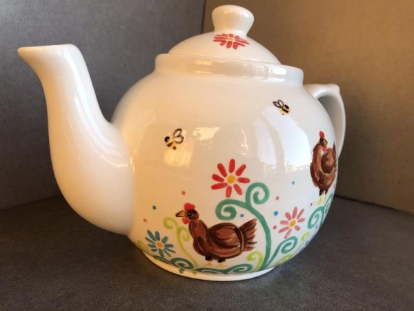 Hand Painted, Chicken, Hen, Floral, Busy Bee, Teapot, Ceramic, Pottery, Gifts for Friends and Family - Image 2