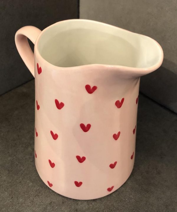 Hand Painted, Light Pink, Red Sweetheart, Jug, Medium, Ceramic, Pottery, Gifts for Friends and Family - Image 2