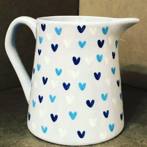 Hand Painted, Blue, White, Sweet, Heart, Jug. Small, Ceramic, Pottery, Gifts for Friends and Family