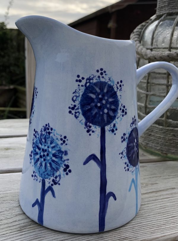 Hand Painted, Blue, Dandelion, Jug, Medium, Ceramic, Pottery, Gifts for Friends and Family - Image 3