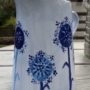 Hand Painted, Blue, Dandelion, Jug, Medium, Ceramic, Pottery, Gifts for Friends and Family