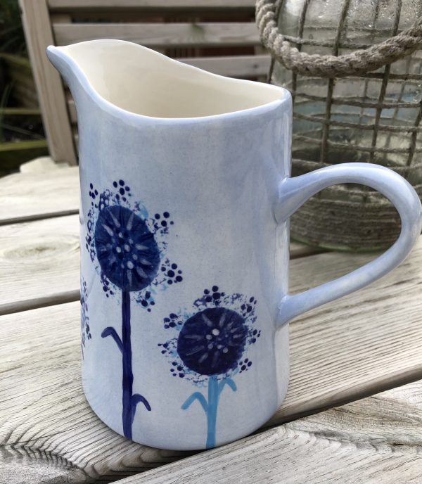 Hand Painted, Blue, Dandelion, Jug, Medium, Ceramic, Pottery, Gifts for Friends and Family - Image 4