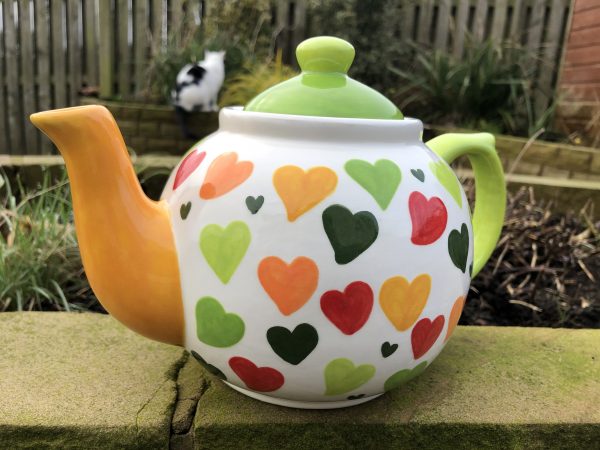 Hand Painted, Big Heart, Teapot, Red, Green, Yellow, Orange, Ceramic, Pottery, Gifts for Friends and Family - Image 4