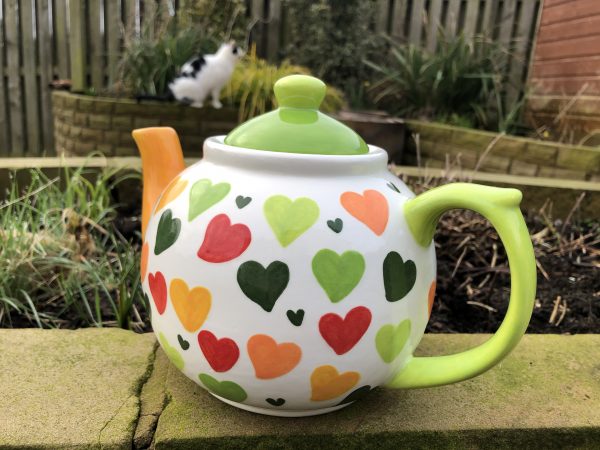 Hand Painted, Big Heart, Teapot, Red, Green, Yellow, Orange, Ceramic, Pottery, Gifts for Friends and Family - Image 2