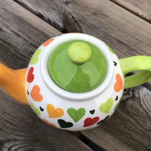 Hand Painted, Big Heart, Teapot, Red, Green, Yellow, Orange, Ceramic, Pottery, Gifts for Friends and Family