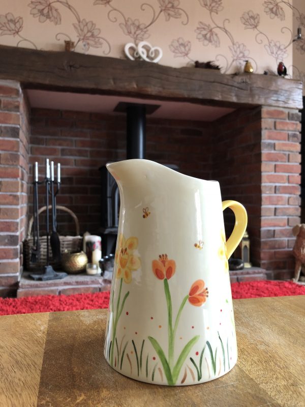 Hand Painted, Springtime, Daffodil, Tulip, Jug, Medium, Ceramic, Pottery, Gifts for Friends and Family