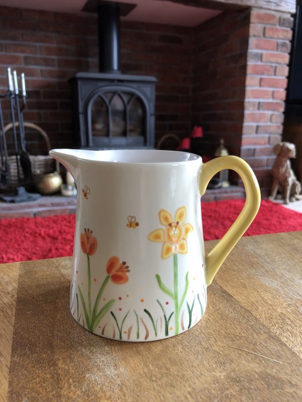 Hand Painted, Springtime, Daffodil, Tulip, Jug, Small, Ceramic, Pottery, Gifts for Friends and Family