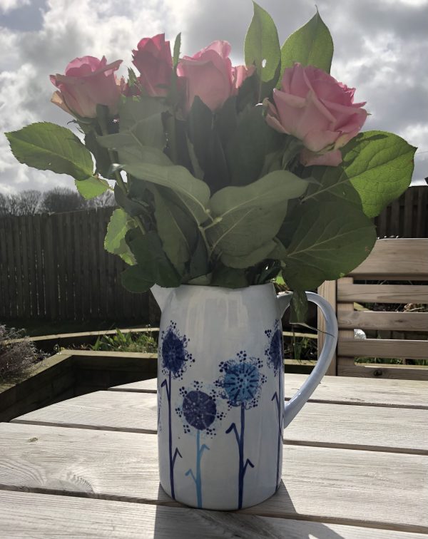 Hand Painted, Blue, Dandelion, Jug, Large, Ceramic, Pottery, Gifts for Friends and Family - Image 5