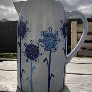 Hand Painted, Blue, Dandelion, Jug, Large, Ceramic, Pottery, Gifts for Friends and Family