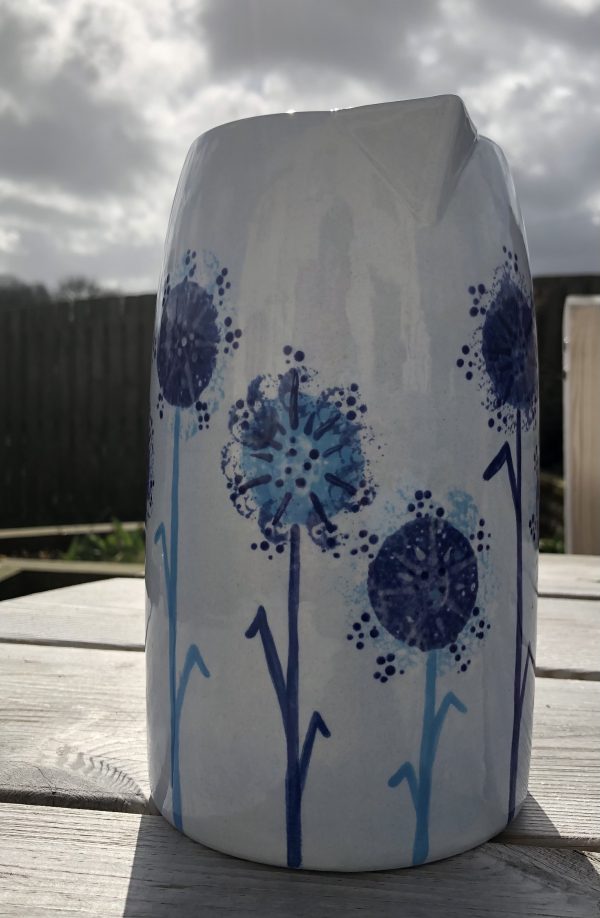 Hand Painted, Blue, Dandelion, Jug, Large, Ceramic, Pottery, Gifts for Friends and Family - Image 3