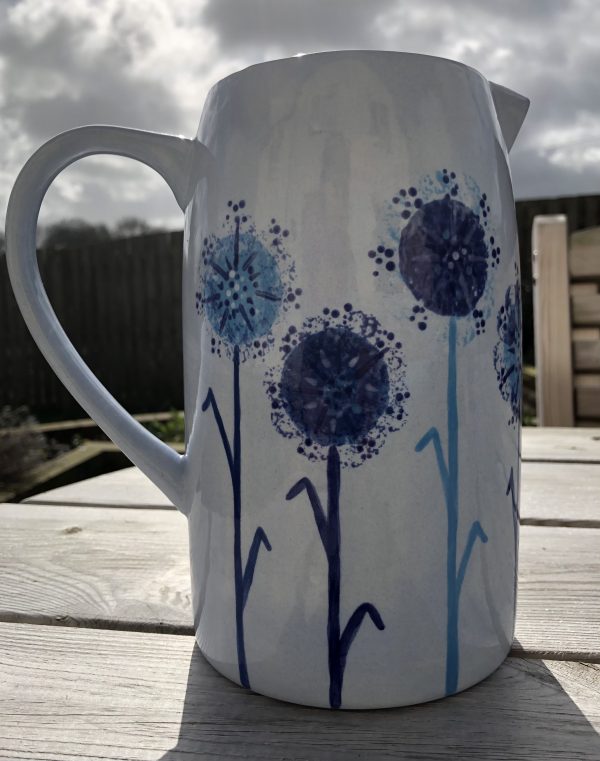 Hand Painted, Blue, Dandelion, Jug, Large, Ceramic, Pottery, Gifts for Friends and Family - Image 2
