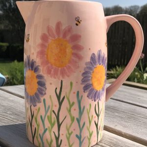 Hand Painted, Pink, Lavender, Jug, Large, Ceramic, Pottery, Gifts for Friends and Family