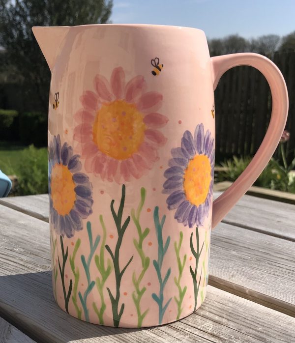 Hand Painted, Pink, Lavender, Jug, Large, Ceramic, Pottery, Gifts for Friends and Family