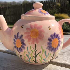 Hand Painted, Pink, Lavender, Floral, Teapot, Ceramic, Pottery, Gifts for Friends and Family