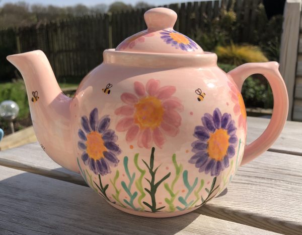 Hand Painted, Pink, Lavender, Floral, Teapot, Ceramic, Pottery, Gifts for Friends and Family