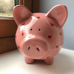 Hand Painted, Pretty in Pink, Heart, Piggy Bank, Medium, Ceramic, Pottery, Gifts, Children, Birthday