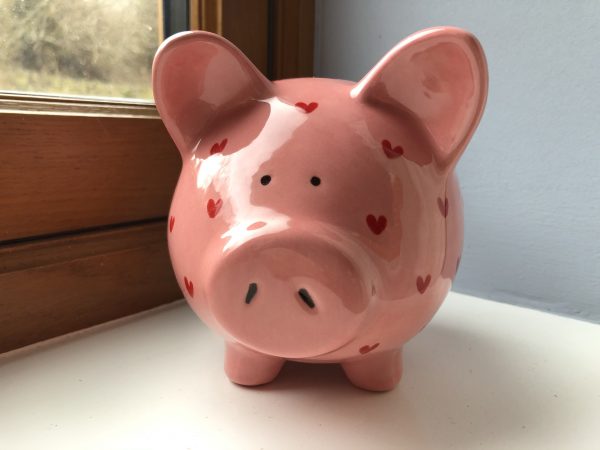 Hand Painted, Pretty in Pink, Heart, Piggy Bank, Medium, Ceramic, Pottery, Gifts, Children, Birthday