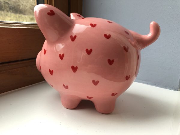 Hand Painted, Pretty in Pink, Heart, Piggy Bank, Medium, Ceramic, Pottery, Gifts, Children, Birthday - Image 2