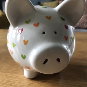 Hand Painted, Multicoloured Heart, Piggy Bank, Medium, Ceramic, Pottery, Gifts, Children, Birthday