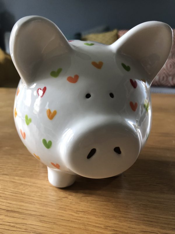 Hand Painted, Multicoloured Heart, Piggy Bank, Medium, Ceramic, Pottery, Gifts, Children, Birthday