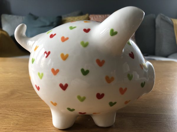 Hand Painted, Multicoloured Heart, Piggy Bank, Medium, Ceramic, Pottery, Gifts, Children, Birthday - Image 2