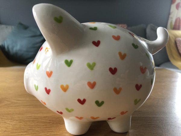 Hand Painted, Multicoloured Heart, Piggy Bank, Medium, Ceramic, Pottery, Gifts, Children, Birthday - Image 4