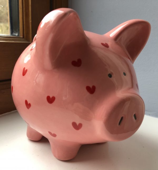 Piggy Bank, Hand Painted, Pink and Red, Sweetheart, Large, Ceramic, Pottery, Gifts for Children, Birthdays, Fun - Image 2