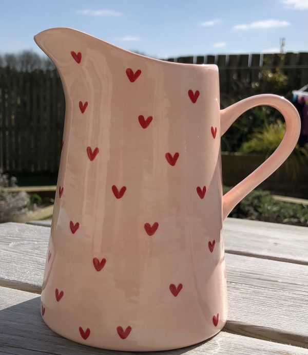 Hand Painted, Light Pink, Red Sweetheart, Jug, Medium, Ceramic, Pottery, Gifts for Friends and Family - Image 3