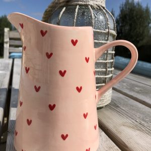 Hand Painted, Light Pink, Red Sweetheart, Jug, Medium, Ceramic, Pottery, Gifts for Friends and Family