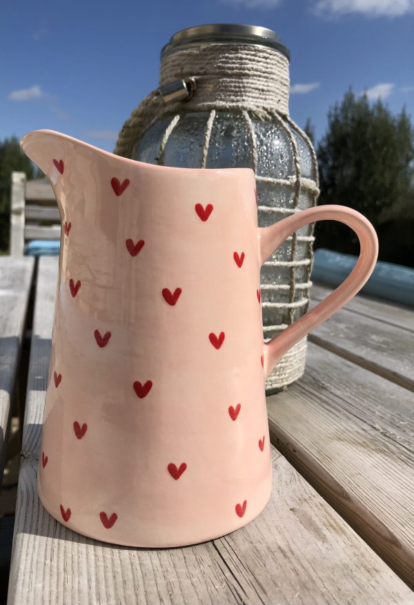 Hand Painted, Light Pink, Red Sweetheart, Jug, Medium, Ceramic, Pottery, Gifts for Friends and Family