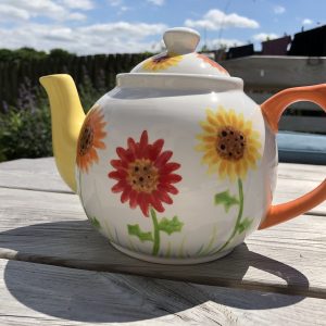 Hand Painted, Gerbera, Red, Orange, Yellow, Floral, Teapot, Ceramic, Pottery, Gifts for Friends and Family