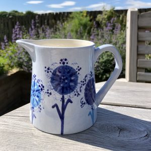 Hand Painted, Blue, Dandelion, Jug, Small, Ceramic, Pottery, Gifts for Friends and Family