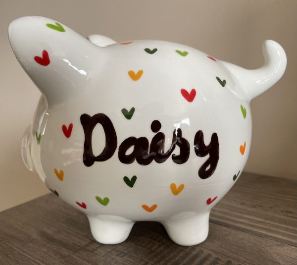 Hand Painted, Multicoloured Heart, Piggy Bank, Medium, Ceramic, Pottery, Gifts, Children, Birthday - Image 6