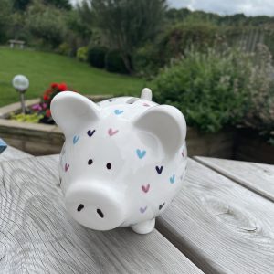 Hand Painted, Blue, Purple, Teal, Sweetheart, Piggy Bank, Medium, Ceramic, Pottery, Gifts for Children, Traditional