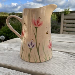 Hand Painted, Tulip, Garden, Jug, Medium, Ceramic, Pottery, Gifts for Friends and Family