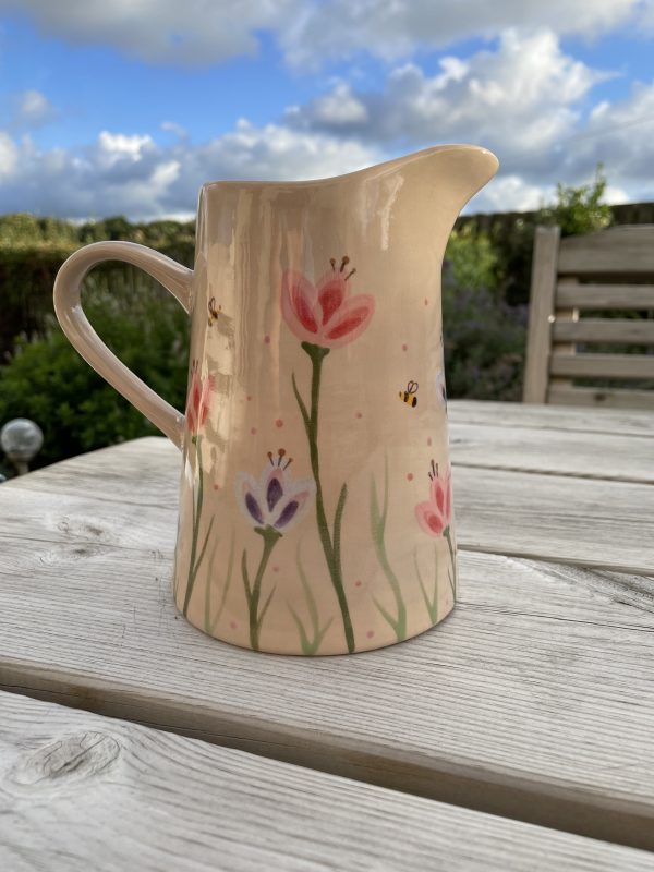 Hand Painted, Tulip, Garden, Jug, Medium, Ceramic, Pottery, Gifts for Friends and Family