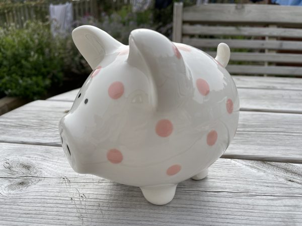 Hand Painted, White, Pale Pink Spot, Piggy Bank, Medium, Ceramic, Pottery, Gifts for Children, Traditional - Image 2