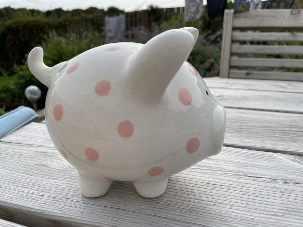 Hand Painted, White, Pale Pink Spot, Piggy Bank, Medium, Ceramic, Pottery, Gifts for Children, Traditional - Image 3