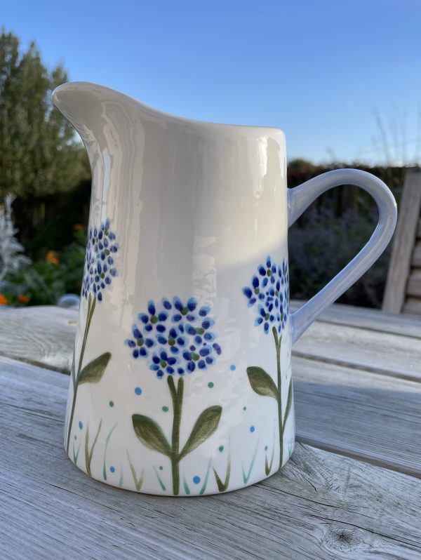 Hand Painted, Blue, Hydrangea, Jug, Medium, Ceramic, Pottery, Gifts for Friends and Family