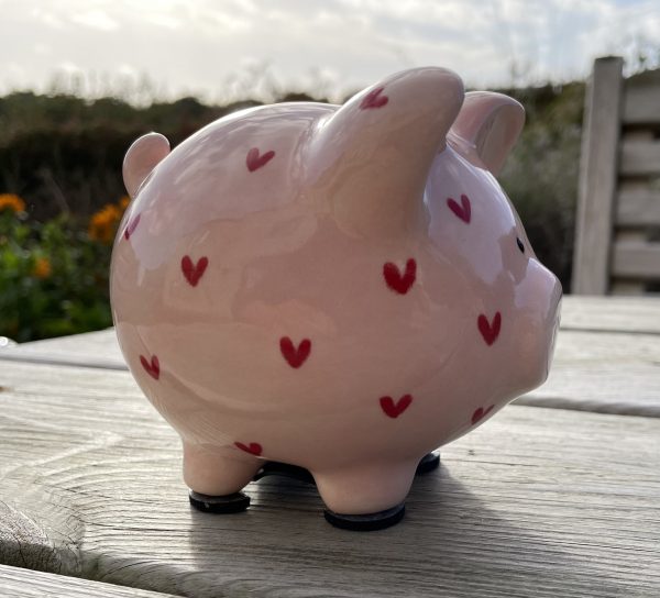 Hand Painted, Light Pink, Red, Sweetheart, Piggy Bank,  Small, Ceramic, Pottery, Gifts for Children, Traditional - Image 7