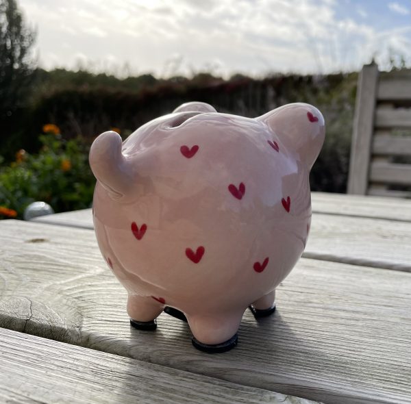 Hand Painted, Light Pink, Red, Sweetheart, Piggy Bank,  Small, Ceramic, Pottery, Gifts for Children, Traditional - Image 6